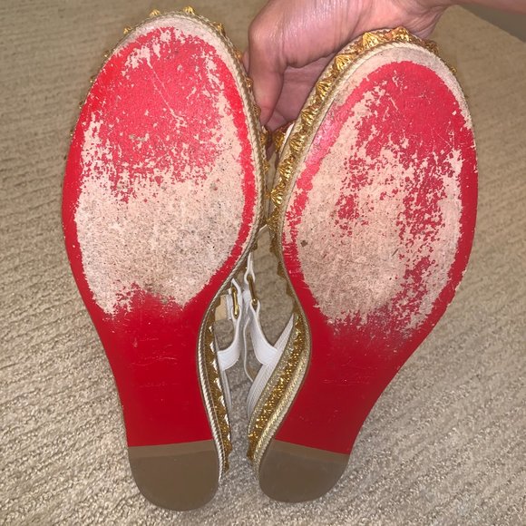 Christian Louboutin White Gold Pyraclou 60 Calf Stud Platform - Picture 8 of 9